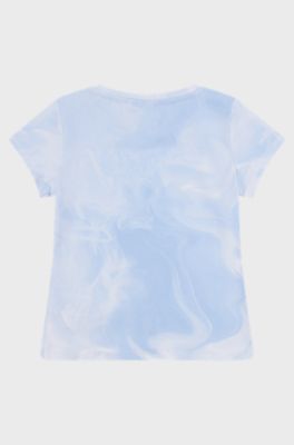 Kids' T-shirt in stretch cotton with metallic logo, Light Blue
