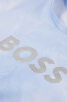 Kids' T-shirt in stretch cotton with metallic logo, Light Blue