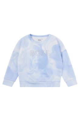 Kids' sweatshirt with all-over print and metallic logo, Light Blue