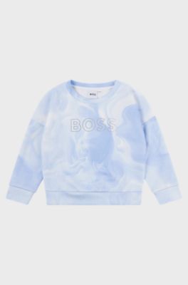Kids' sweatshirt with all-over print and metallic logo, Light Blue