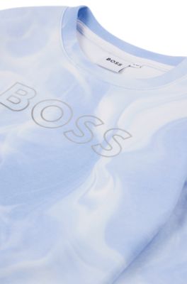 Kids' sweatshirt with all-over print and metallic logo, Light Blue