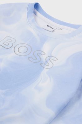 Kids' sweatshirt with all-over print and metallic logo, Light Blue