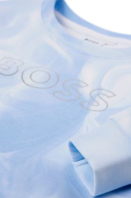 Kids' sweatshirt with all-over print and metallic logo, Light Blue