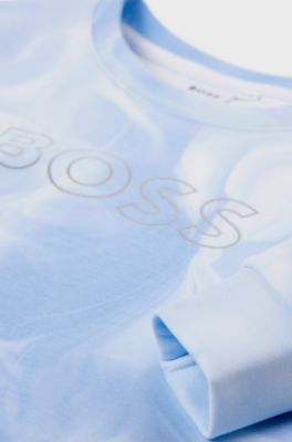 Kids' sweatshirt with all-over print and metallic logo, Light Blue