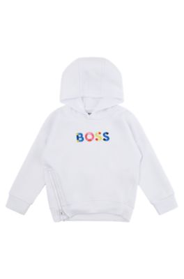 Kindersweater met capuchon, 3D-logo en ritssluiting opzij, Wit