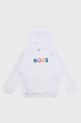 Kids' hooded sweatshirt with 3D logo and side zip, White