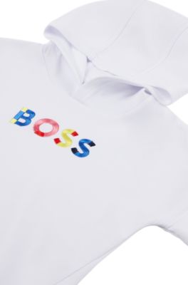 Kindersweater met capuchon, 3D-logo en ritssluiting opzij, Wit