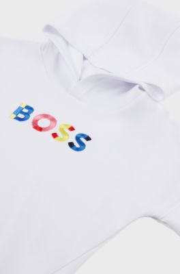 Kids' hooded sweatshirt with 3D logo and side zip, White