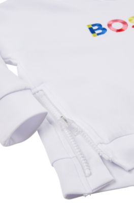 Kindersweater met capuchon, 3D-logo en ritssluiting opzij, Wit