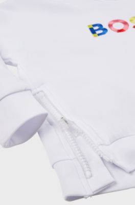 Kids' hooded sweatshirt with 3D logo and side zip, White