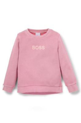 Kids' sweatshirt in French terry cotton with transparent logo, Pink