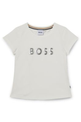 Kids' T-shirt in stretch cotton with logo print, White