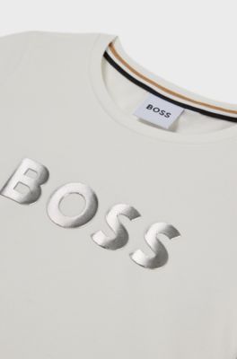 Kids' T-shirt in stretch cotton with logo print, White