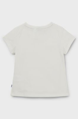 Kids' T-shirt in stretch cotton with logo print, Natural