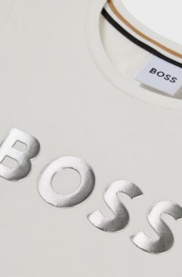 Kids' T-shirt in stretch cotton with logo print, White