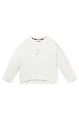 Kids' long-sleeved stretch-cotton T-shirt with logo print, White