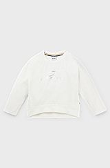 Kids' long-sleeved stretch-cotton T-shirt with logo print, White