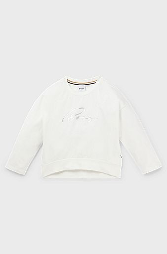 Kids' long-sleeved stretch-cotton T-shirt with logo print, White