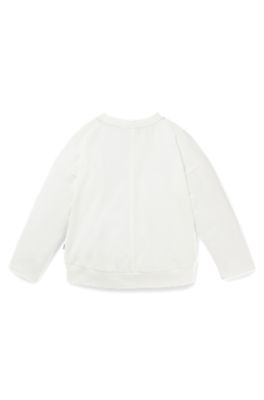 Kids' long-sleeved stretch-cotton T-shirt with logo print, White
