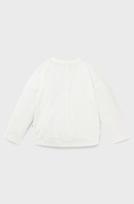 Kids' long-sleeved stretch-cotton T-shirt with logo print, Natural