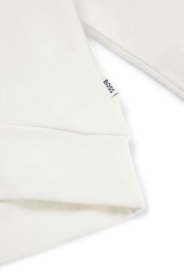 Kids' long-sleeved stretch-cotton T-shirt with logo print, White