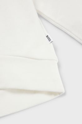 Kids' long-sleeved stretch-cotton T-shirt with logo print, Natural