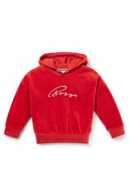 Kinderhoodie in fluweel van een katoenmix met handgeschreven logo, Rood