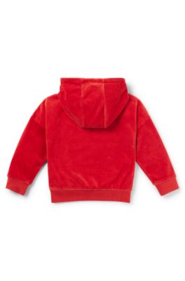 Kids' hoodie in cotton-blend velvet with handwritten logo, Red