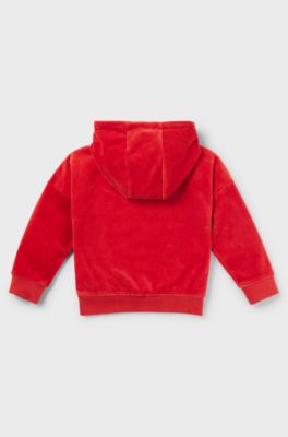 Kids' hoodie in cotton-blend velvet with handwritten logo, Red