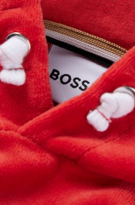 Kids' hoodie in cotton-blend velvet with handwritten logo, Red