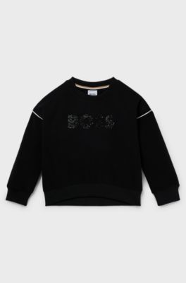 Kids' sweatshirt with glitter-effect logo and contrast piping, Black