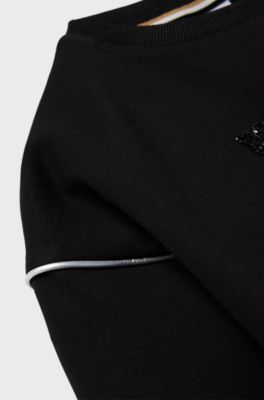 Kids' sweatshirt with glitter-effect logo and contrast piping, Black