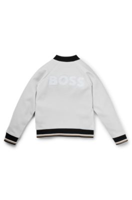 Kids' reversible zip-up cardigan with logo details, White