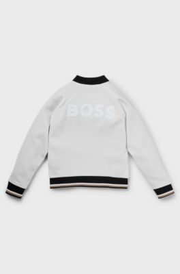 Kids' reversible zip-up cardigan with logo details, White