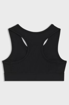 Kids' sports bra with signature stripes and logo, Black