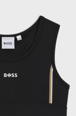 Sport-BH f&ouml;r barn med signaturr&auml;nder och logga, Svart