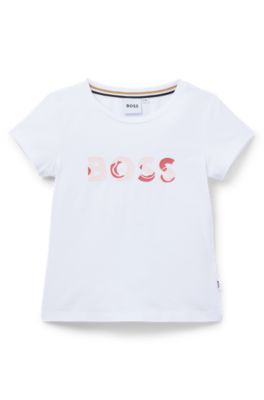 Kids' T-shirt in stretch cotton with logo print, White