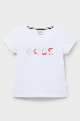 Kids' T-shirt in stretch cotton with logo print, White