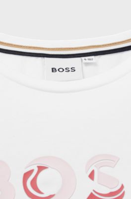 Kids' T-shirt in stretch cotton with logo print, White
