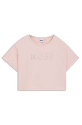 T-shirt per bambini oversize in cotone elasticizzato con grafica con logo, Rosa chiaro