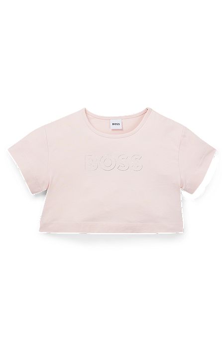 Kids' oversized-fit stretch-cotton T-shirt with logo artwork, light pink