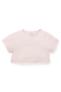 아동용 로고 아트워크 오버사이즈 핏 스트레치 코튼 티셔츠, 라이트 핑크