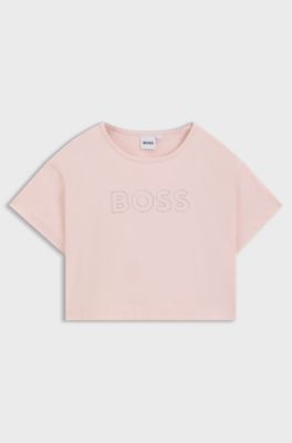 Kids' oversized-fit stretch-cotton T-shirt with logo artwork, light pink