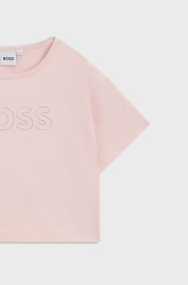 Kids' oversized-fit stretch-cotton T-shirt with logo artwork, light pink