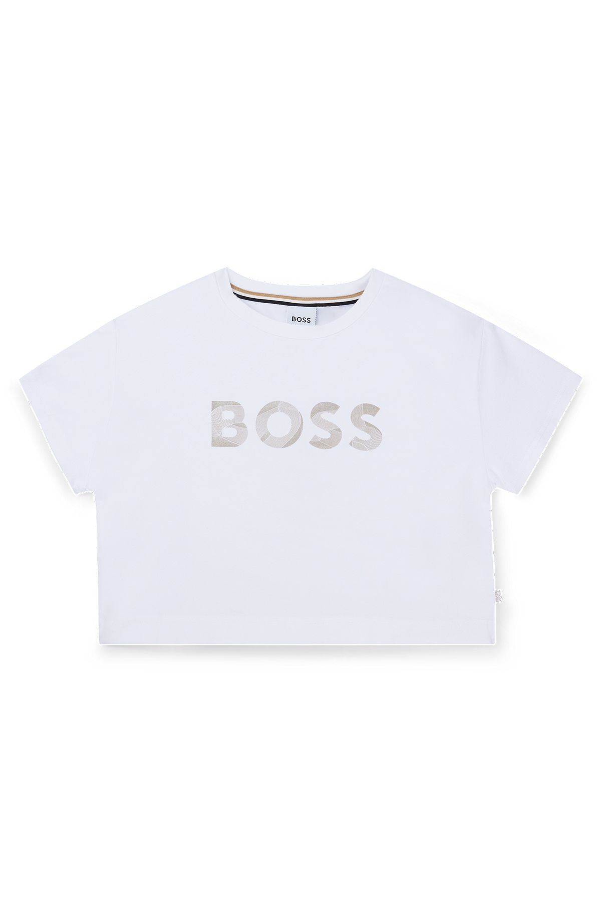 Kids-T-Shirt aus Stretch-Baumwolle mit Metallic-Logo-Print, Weiß