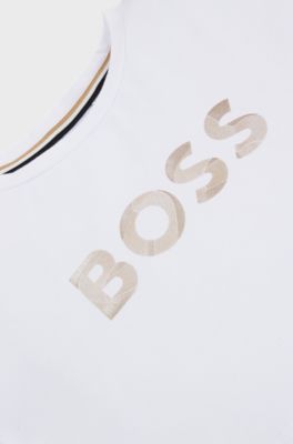 Kids' T-shirt in stretch cotton with metallic logo print, White