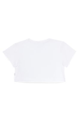 キッズ Tシャツ ストレッチコットン メタリックロゴプリント, ホワイト