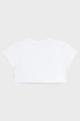 Kids' T-shirt in stretch cotton with metallic logo print, White