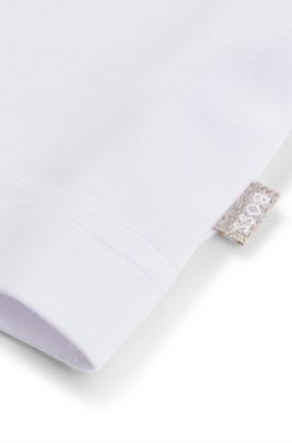 キッズ Tシャツ ストレッチコットン メタリックロゴプリント, ホワイト