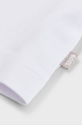 T-shirt per bambini in cotone elasticizzato con logo stampato metallizzato, Bianco